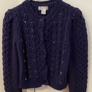 Caroline Constas Navy Beaded Cable-Knit Cardigan Sweater. Perfect Condition